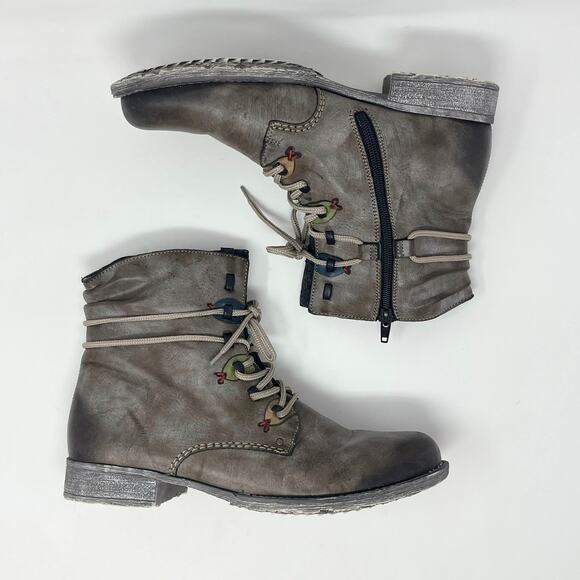Rieker Payton 27 Ankle Boot Womens EU 40 / US 9-9.5 Gray Brown Leather Lace Up‎ - Picture 7 of 9
